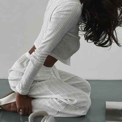 Women Homewear Two Piece Pajamas Set Elegant Long Sleeve Crop Top Wide Leg Pants Suit Outfits Loungewear Sleepwear Pyjamas