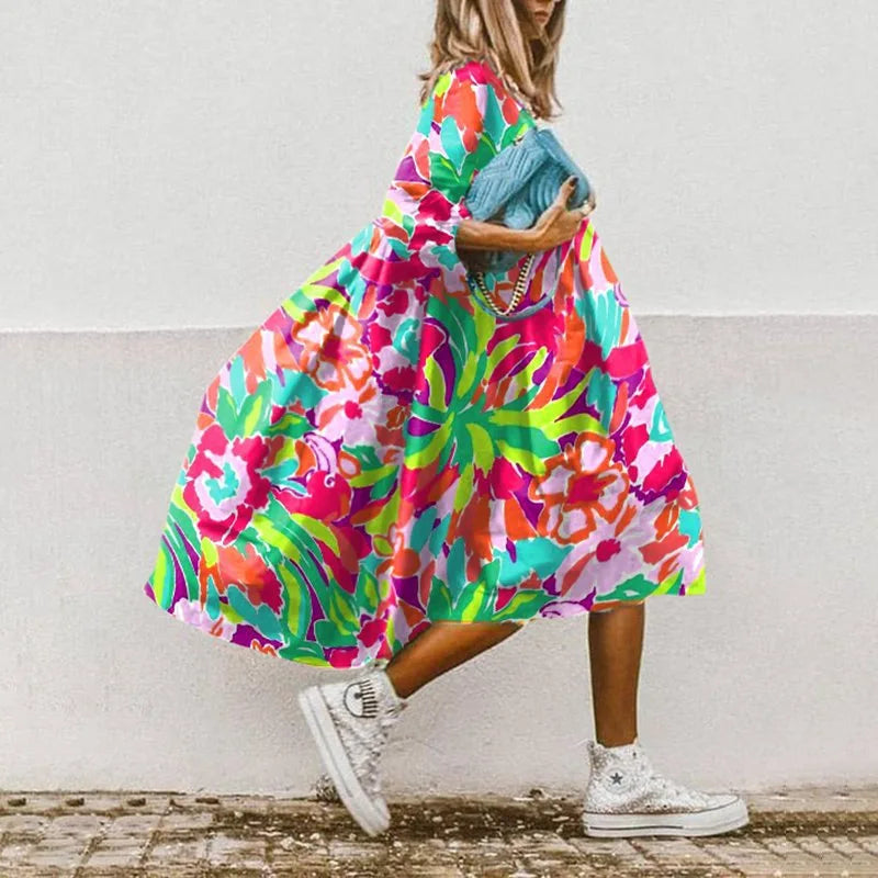 Dresses For Women 2023 Autumn New Loose Color Printed Vestidos Fashion Casua Party Vacation Ladies Bohemian Beach Dress MsChuh
