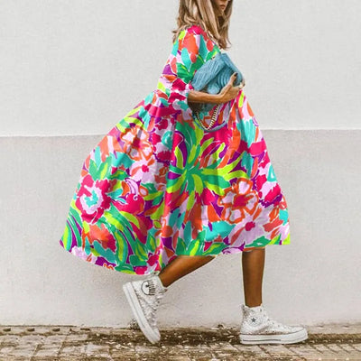 Dresses For Women 2023 Autumn New Loose Color Printed Vestidos Fashion Casua Party Vacation Ladies Bohemian Beach Dress MsChuh