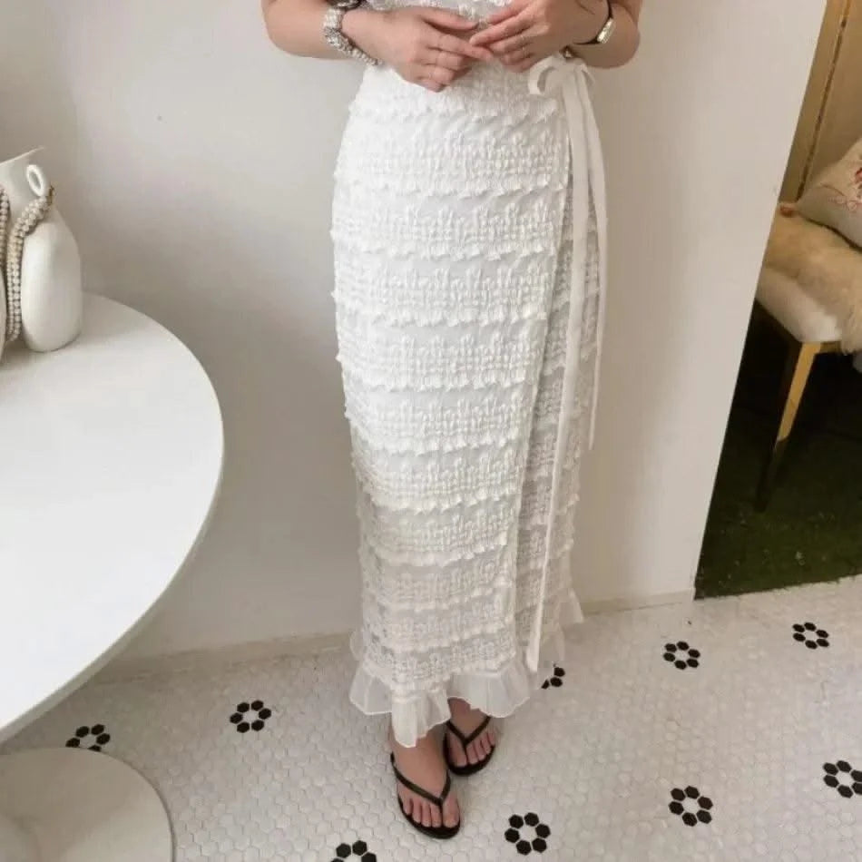 Elegant Sexy Crochet Flower Short Sleeve V Neck Dress, Slim Fit High Waisted Lace Up Dress for Women