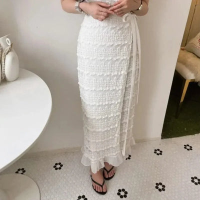 Elegant Sexy Crochet Flower Short Sleeve V Neck Dress, Slim Fit High Waisted Lace Up Dress for Women