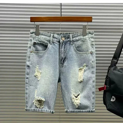 Ripped Denim Shorts 2025 New Fashion Handsome Beggar Pants Handsome Personality Slim Mid-pants Men Short Y2k Shorts Man Jeans