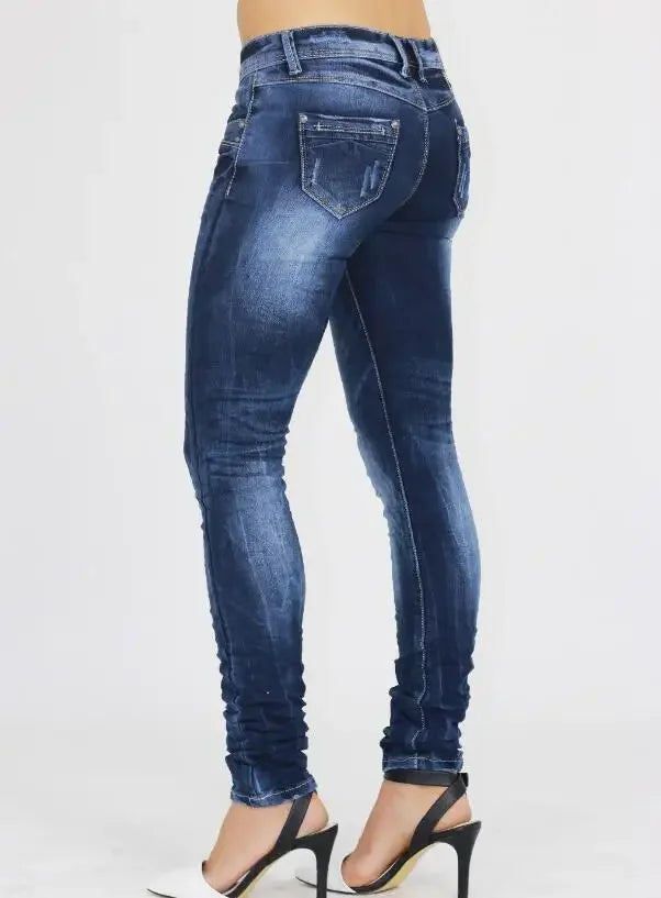 Women's Tight Denim Pencil Pants, Low Waisted Jeans, Tied Dyeing Women Jeans