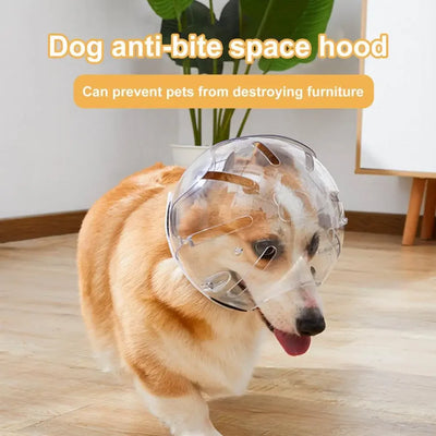 Pet Hood for Dogs Cats Anti-bite Pet Helmet Adjustable Breathable Cat Muzzle Helmet for Pet Comfort Anti-bite Transparent Dog
