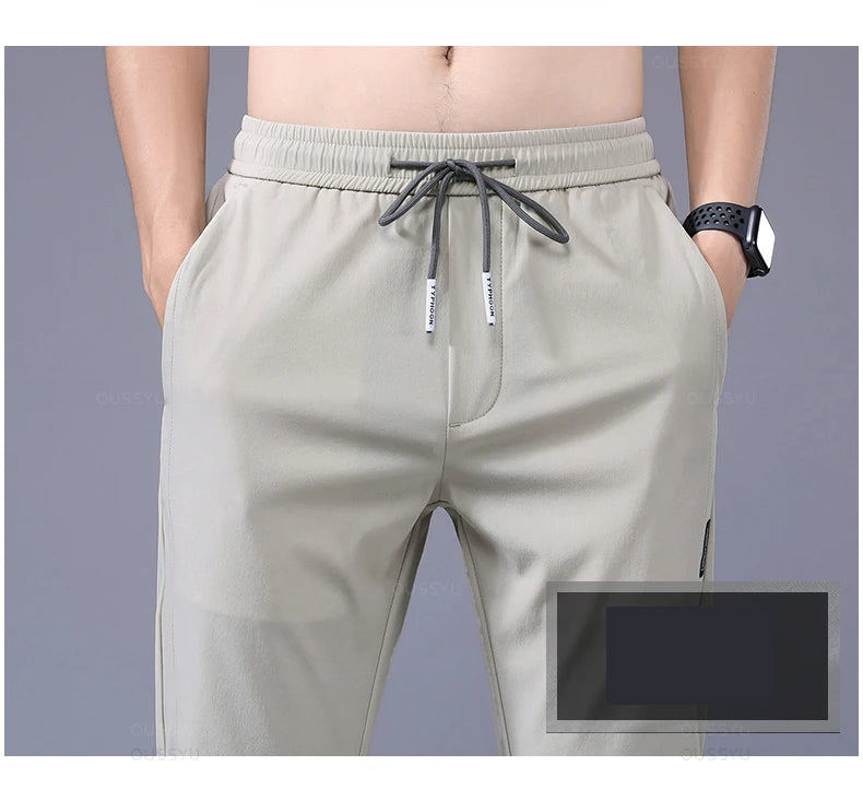 2025 Men's Trousers Spring Summer New Thin Green Solid Color Fashion Pocket Applique Full Length Casual Work Pants Pantalon