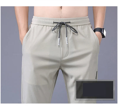 2025 Men's Trousers Spring Summer New Thin Green Solid Color Fashion Pocket Applique Full Length Casual Work Pants Pantalon