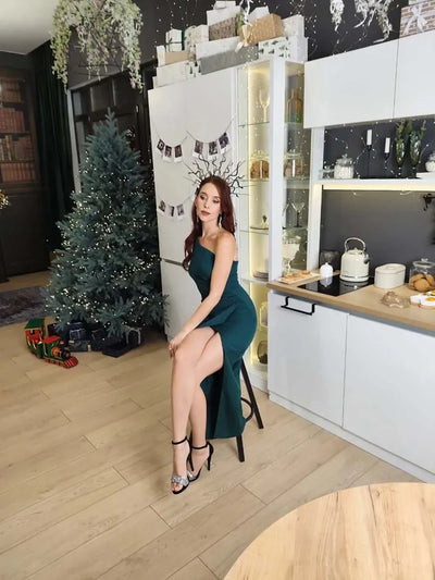 Women's Evening Dress For A Corporate Party Female Party One Shoulder Side Slits Pleats Night Club Long Dress