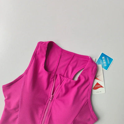 Women's sports and fitness underwear, integrated front zipper design, shock-absorbing gathering, quick drying yoga vest