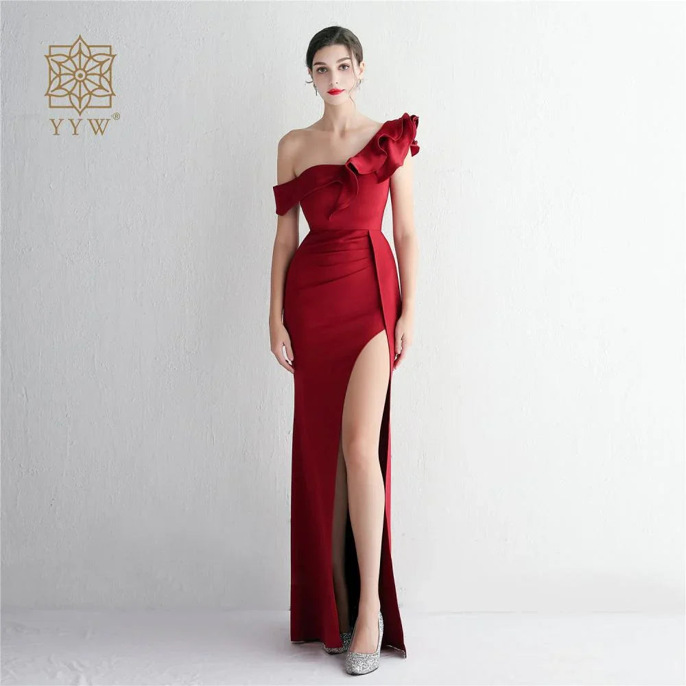 Long Wedding Godmother Dress Evening Woman Party Stain Dresses Burgundy Sexy Mermaid Maxi Ball Gown Luxury Dress Birthday Gown