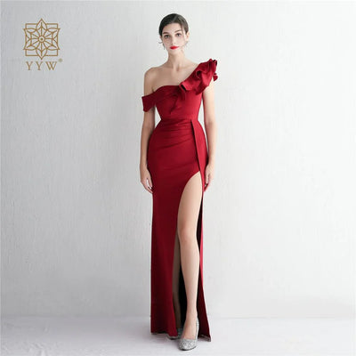 Long Wedding Godmother Dress Evening Woman Party Stain Dresses Burgundy Sexy Mermaid Maxi Ball Gown Luxury Dress Birthday Gown