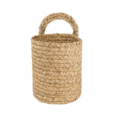 Garden Plant Flower Pot Handmade Rattan Storage Basket Foldable Seagrass Straw Hanging Woven Handle Toy Storage Container 1Pc