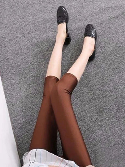 CUHAKCI Fluorescent Color Women Leggings Shiny Leggins Spandex Pants Summer Super Elastic Fitness Capris