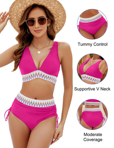Swim Mod Women Fashion Solid Yellow Ruched Sexy Bikini Set, Summer Beach Wear