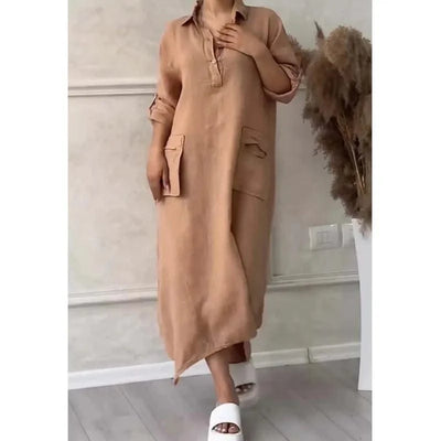 Summer Dress For Women, Retro Casual Loose Large Lapel Mid-sleeve Dress, New Mid-length Dress For Women, Autumn Wear
