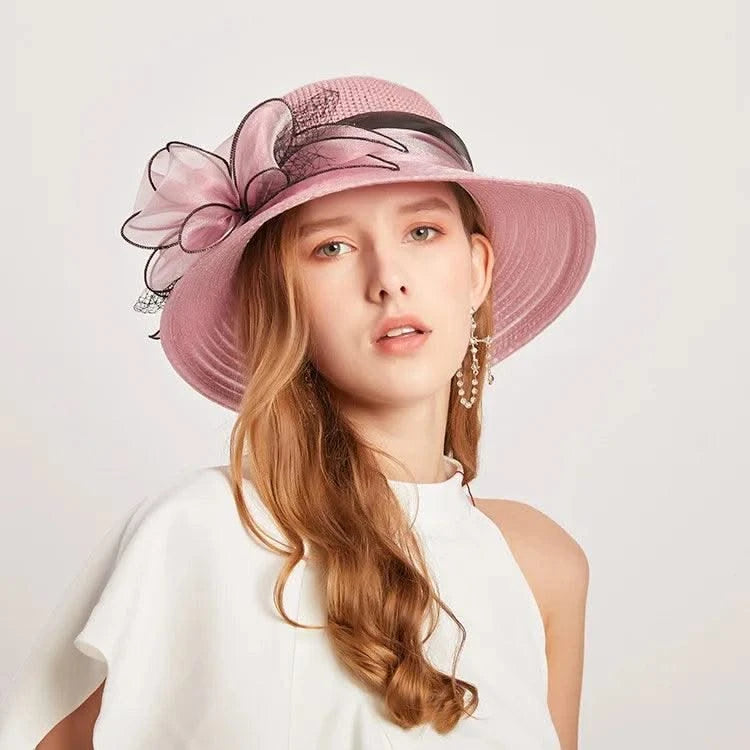 Summer Women Organza flower mesh sunshade hat