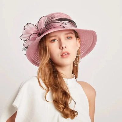 Summer Women Organza flower mesh sunshade hat