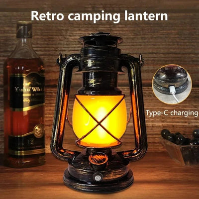 Retro Portable LED Night Light 3 Lighting Modes Horse Lantern Lamp Rechargeable Hanging Camping Lights for Travel Desktop Decor