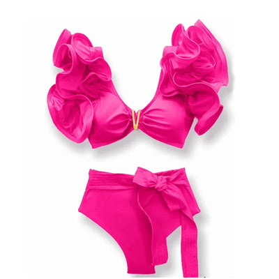 Swimwear High Waist Bikinis with Belt V Neck Shirring Swimsuit Women Ruffle Bathing Suit y2k Drawstring Beachwear