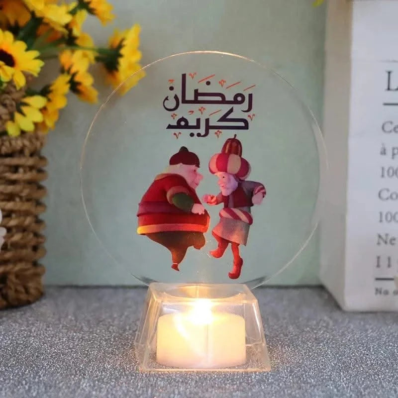 Muslim Ramadan Festival  Decorative Lamp Cartoon Pattern Acrylic LED Candle Night Light for Home Bedroom Atmosphere Decor