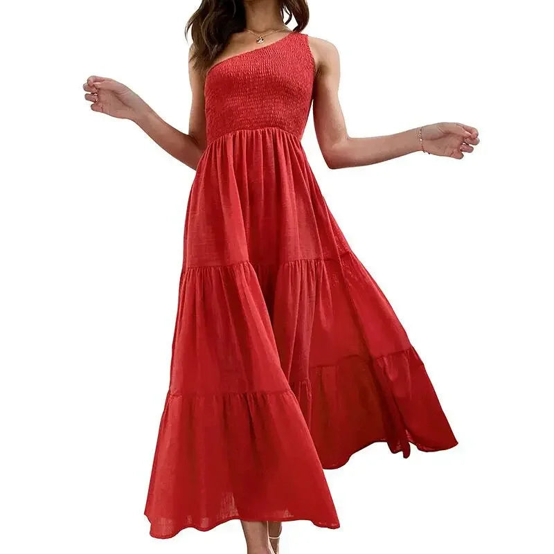 Elegant Dress For Women Bodycon Dress One Shoulder 2022 Summer Fashion Party Ruffles Hem Tiered Maxi Dresses Robe Femme Vestidos