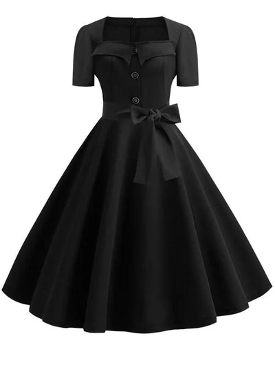 Women Summer Dress Elegant Retro Vintage 50s 60s Robe Rockabilly Swing Pinup Dresses Casual Red Party Vestidos