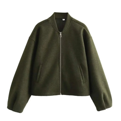 Women's Soft Bomber Jacket High Collar Long Sleeve Zipper Front Pocket