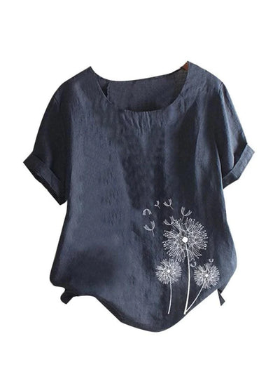 Linen Women's Tops Fashion Floral Printed Cotton Yarn Shirt Fashion Button Design Shirt Sleeve T Shirts