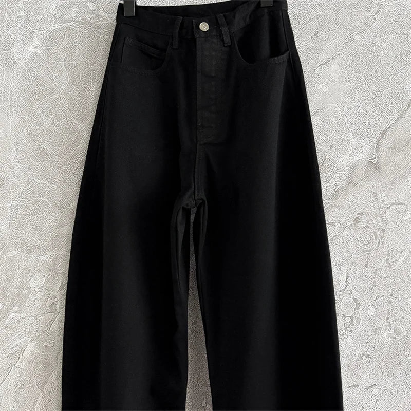 Women's pants 2025 autumn new high waisted slim women's jeans pure cotton straight leg pants  Wide leg pants curved knife jeans