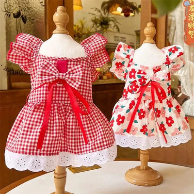 Pet Dog Clothes for Small Dogs Summer Dog Dress Fashion Print Puppy Princess Skirt Cute Flying Sleeve Cat Dress Pet Dog Costumes