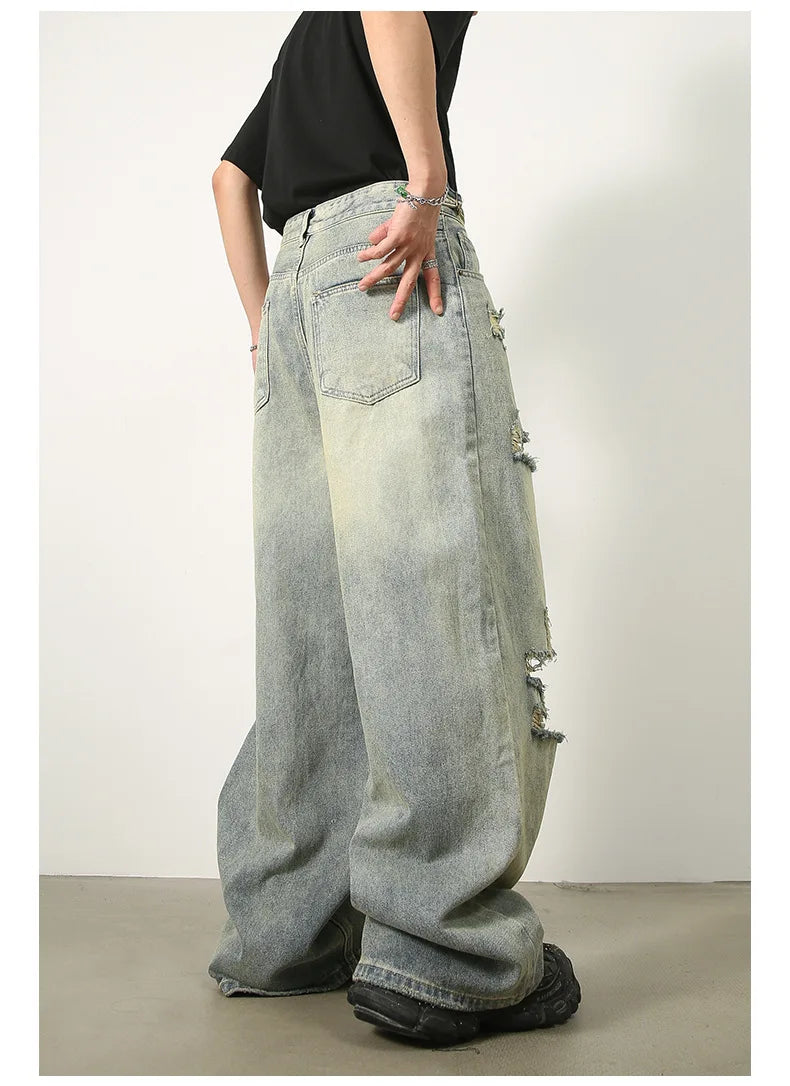 Loose Ripped Jeans Men Blue Baggy jeans For Men High End Wide Leg Pants Soft Denim Jeans Summer Streetwear Fashion Mens Trousers