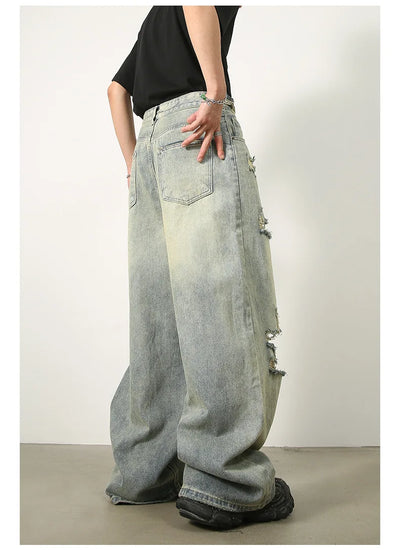 Loose Ripped Jeans Men Blue Baggy jeans For Men High End Wide Leg Pants Soft Denim Jeans Summer Streetwear Fashion Mens Trousers