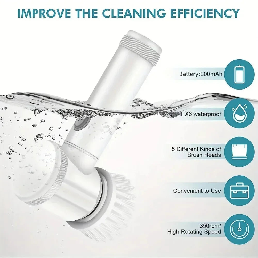 Five in One Multifunctional Electric Cleaning Brush for Bathroom Washing and Kitchen Cleaning Tools Essential household items