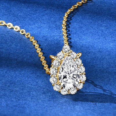 S925 Teardrop Necklace 1.0CT Pear Cut D Moissanite Pendant Necklaces for Women 925 Silver Adjustable Chain GRA Certified Jewelry
