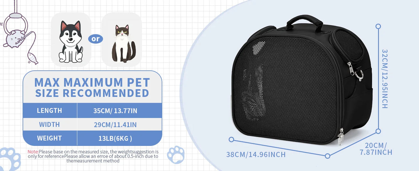 Cat, Dog Carrier Bag for Pets Up to 13 Lbs, Carrier for Medium Small Cats Dogs Airline Approved Travel Carry As Pets Go to Home