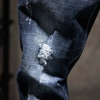 2025 New Ripped Jeans Men Slim-fit Denim Pants Cotton Korean Style Fashion Elasticity Versatile Blue Black Men's Clothing - Elanique