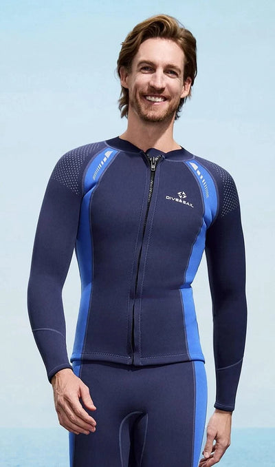 2025 New Men Women Wetsuit Top 3mm Neoprene Wetsuit Jacket Long Sleeve Front Zipper Swimsuit Surfing Diving Tops for Water Sport - Elanique