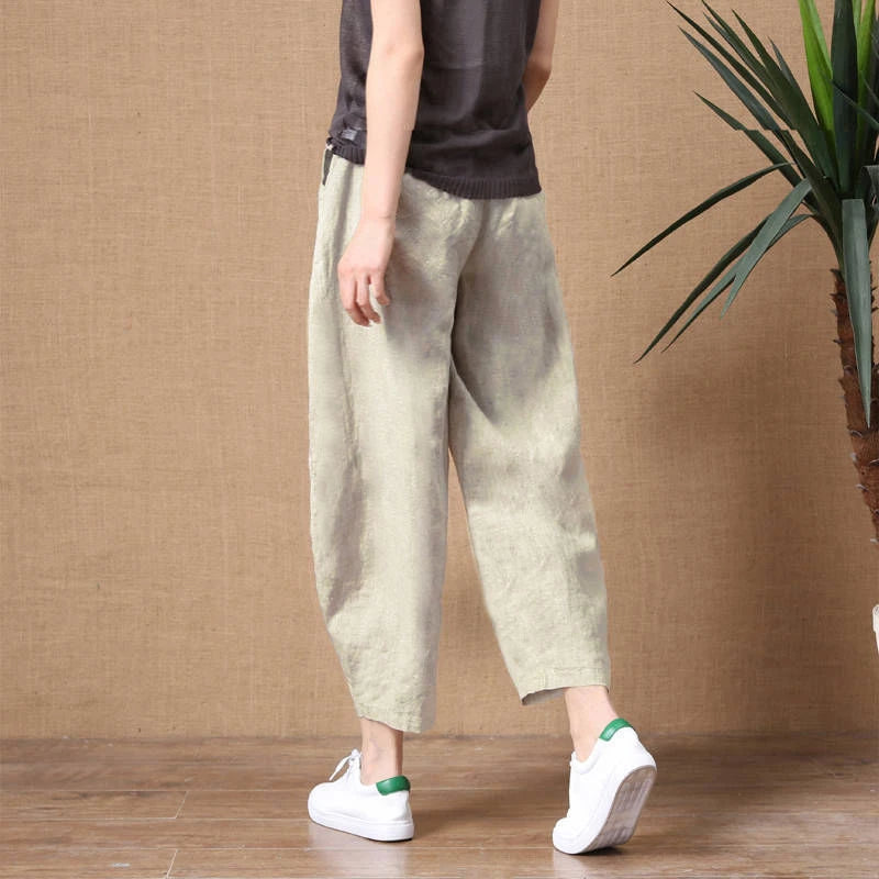Oversize Pants Summer Thin Nine Points Loose Korean Fashion Women's Clothing Cotton Linen Middle Waist All-match Women's Pants