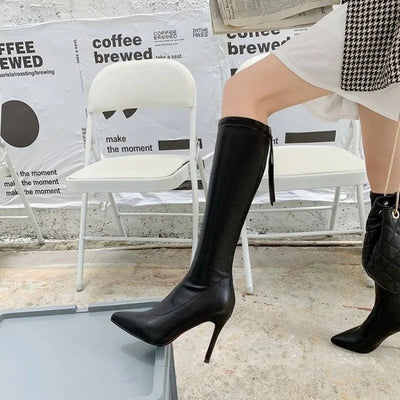 Women's Boots Elegant Heeled Long Footwear Winter Knee High Shaft Heels Shoes for Woman Pointed Toe Tassel Chic Fashion 2024 Hot