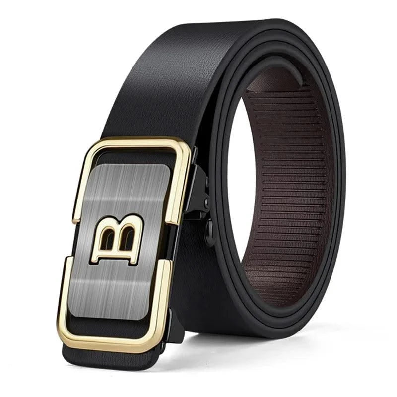 Men Genuine Luxury Leather Metal Automatic B Buckle Fashion Belt | Casual Belts for Male