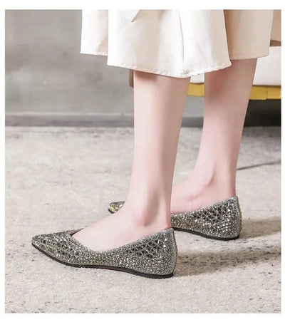 Women's Ballet Rhinestones Flats Female Plus Size 43 Slip on Boat Shoes Chaussure
