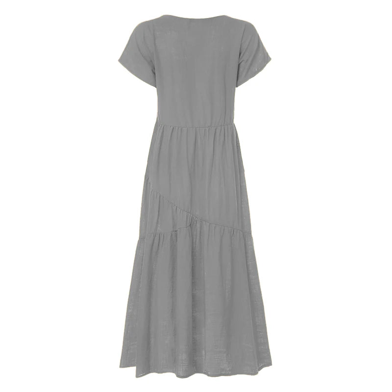 Bohemian Summer Dress for Women V Neck Vestidos Ladies Streetwear Solid Ruffle Dresses Asymmetrical Loose Robe Women Clothing