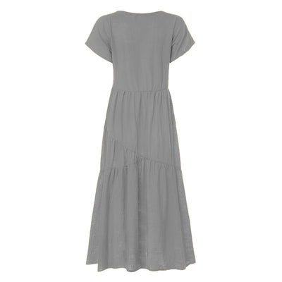 Bohemian Summer Dress for Women V Neck Vestidos Ladies Streetwear Solid Ruffle Dresses Asymmetrical Loose Robe Women Clothing