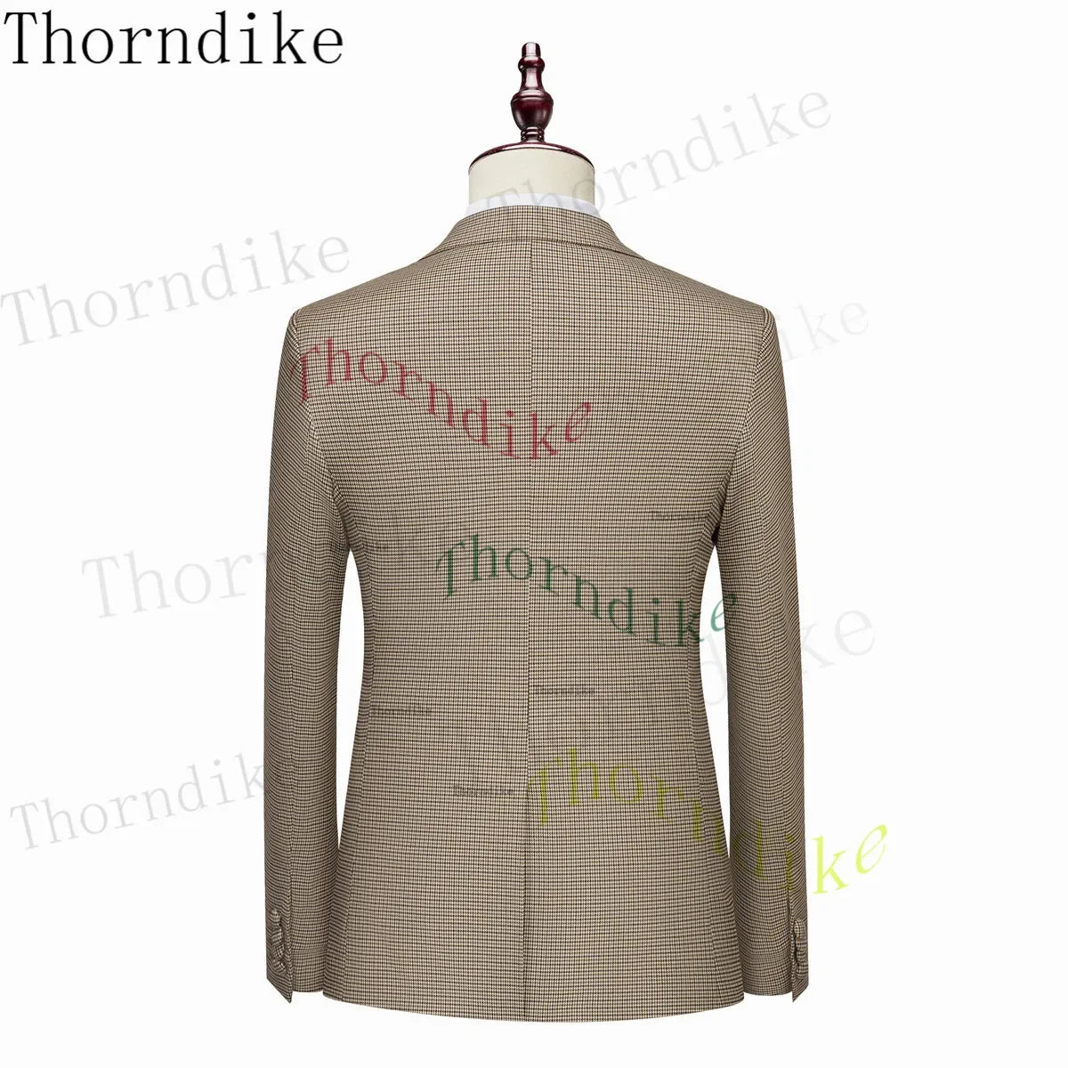 Thorndike Hot Sell Khaki Plaid Custom Made Classic Groom Tuxedo Groomsmen Best Man Suit Wedding Men's Blazer+Vest+Pants Costume
