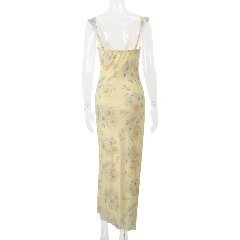 WhereMery Fashion Women Floral Printed Maxi Dresses Sexy Lady Off Shoulder Backless Ruffle Halter Dress Elegant Summer Vestidos