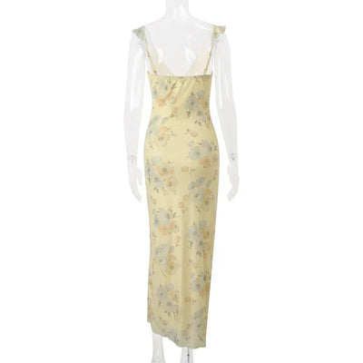 WhereMery Fashion Women Floral Printed Maxi Dresses Sexy Lady Off Shoulder Backless Ruffle Halter Dress Elegant Summer Vestidos