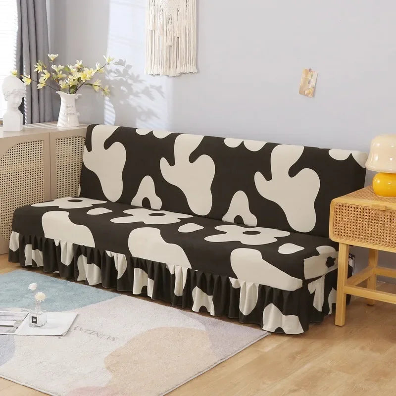 1/2/3Seater Sofa Bed Cover with Skirt Elastic Printing Seat Cover Armless Sofa Bed Cover Sofa Covers for Living Room Home Decor