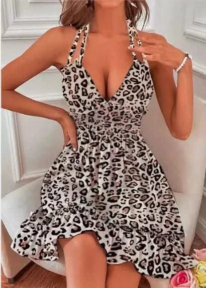 Summer Dresses For Women Trendy Solid Boho Dress V Neck Sleeveless Halter Backless Sundress Ruffles Holiday Beach Dresses