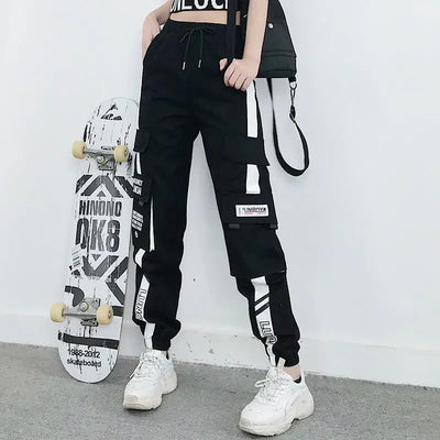 New Big Pockets Cargo Pants Women Ankle-length High Waist Drawstring Loose Streetwear Hip Hop Versatile Joggers Trousers Female