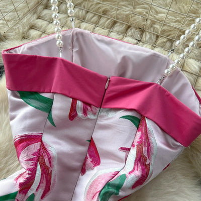 Women's Dress 2025 Summer Light Luxury Three-Dimensional Butterfly Butterfly Waist Cinched Suspender Printed Large Swing Dress