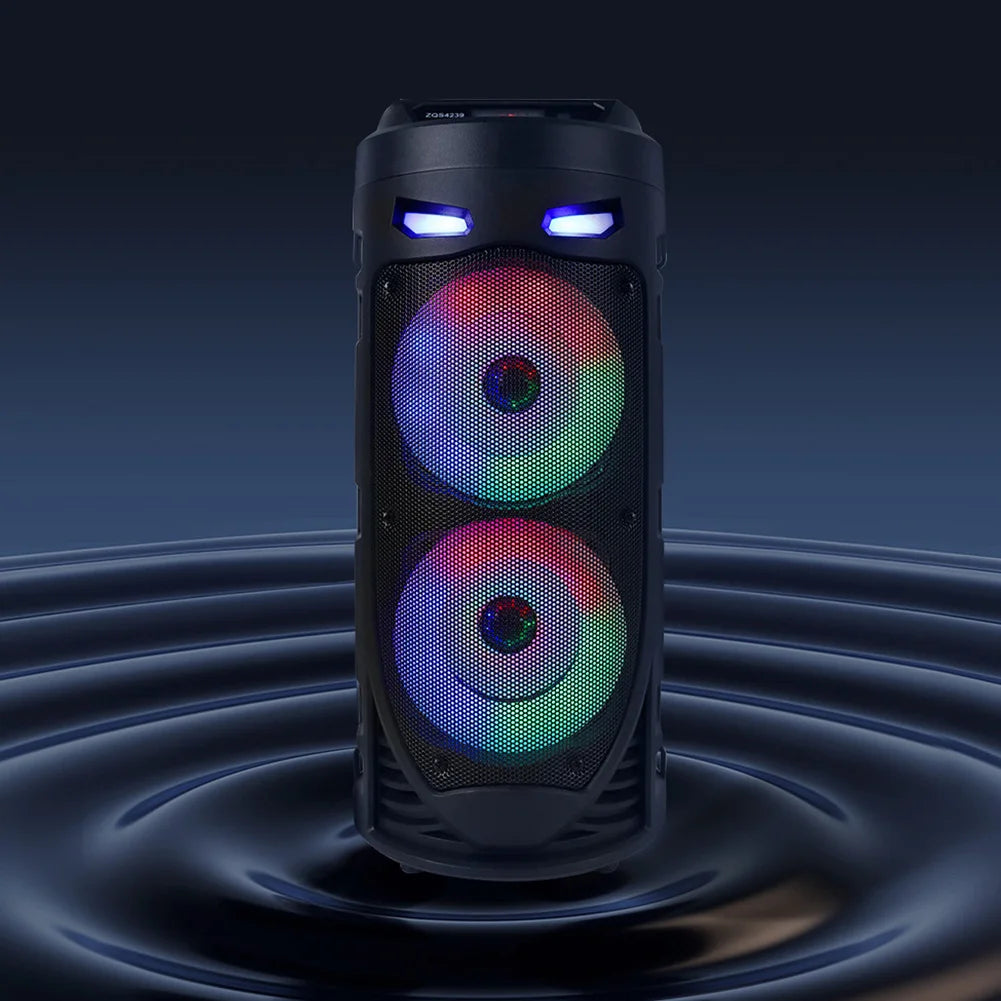 Bluetooth-Compatible Speaker Loud Boombox with Double Subwoofer Deep Bass Lights Outdoor Speaker Support USB/TF/AUX/FM/BT/MIC